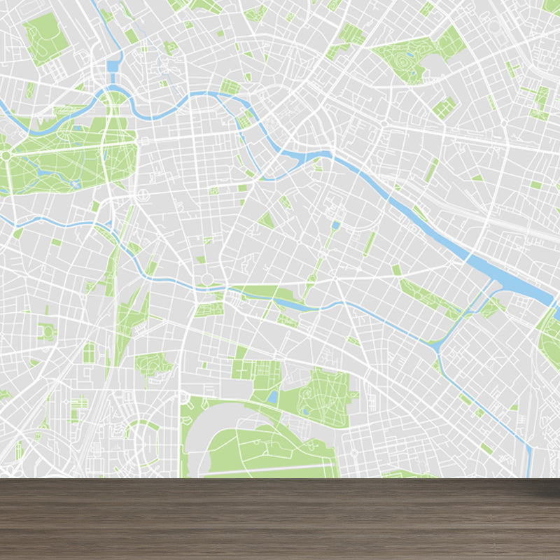 Non-Woven Pastel Mural Modern Satellite Map Wall Covering, Custom Size Available