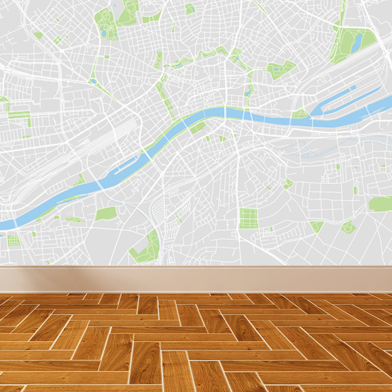 Non-Woven Pastel Mural Modern Satellite Map Wall Covering, Custom Size Available