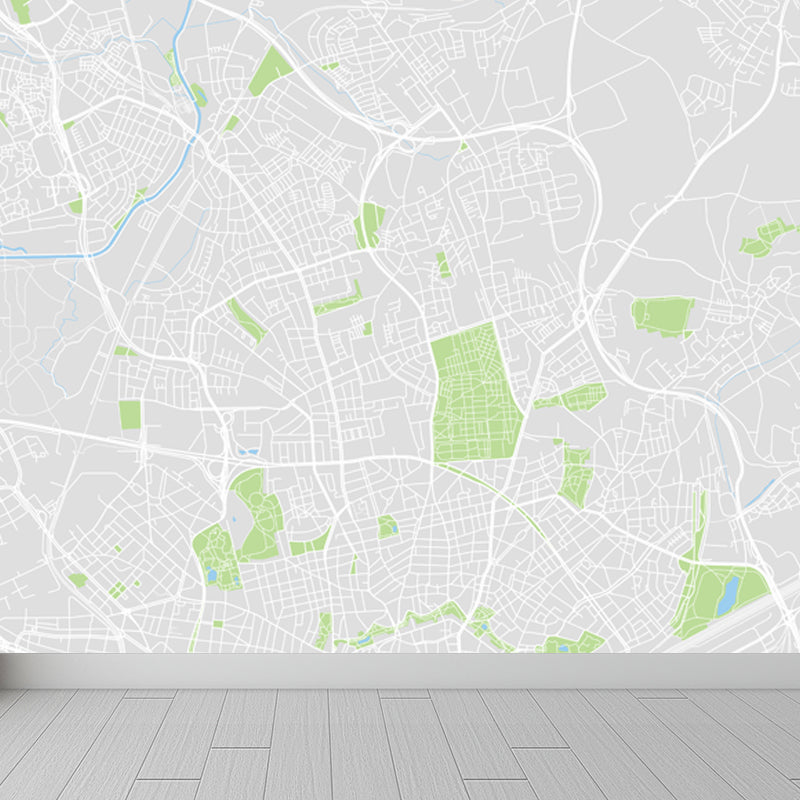 Non-Woven Pastel Mural Modern Satellite Map Wall Covering, Custom Size Available