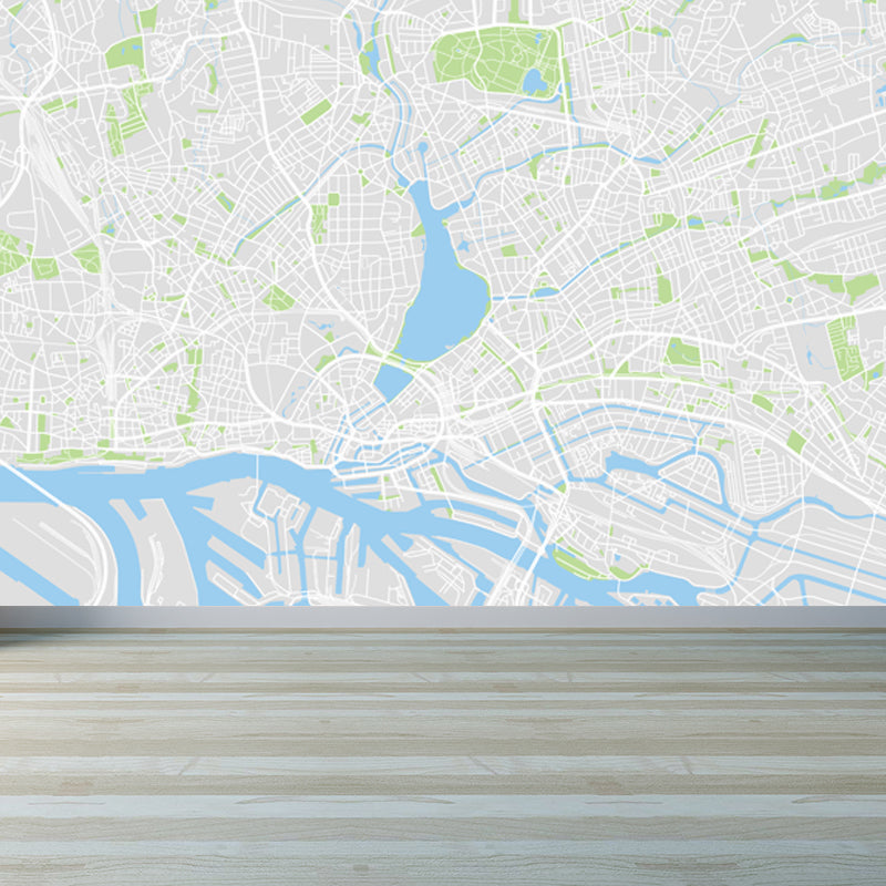 Non-Woven Pastel Mural Modern Satellite Map Wall Covering, Custom Size Available