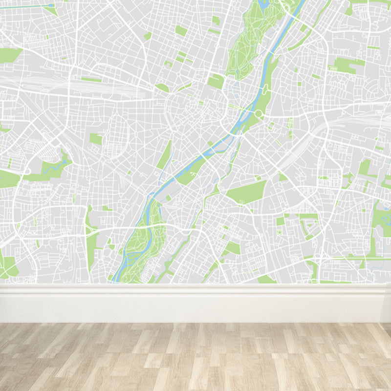 Non-Woven Pastel Mural Modern Satellite Map Wall Covering, Custom Size Available