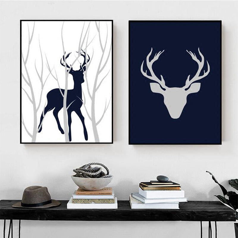 Toile d'art avec Silhouette de cerf pour enfants, décoration murale texturée de couleur foncée pour l'intérieur de la maison