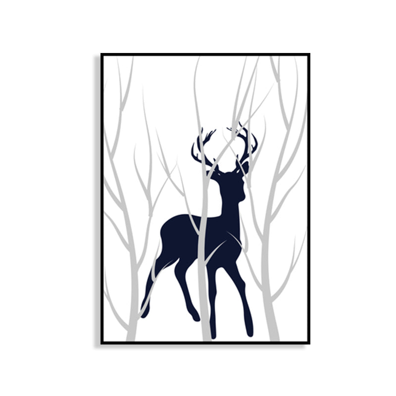 Kids Stag Silhouette Canvas Art Dark Color Textured Wall Decor for House Interior