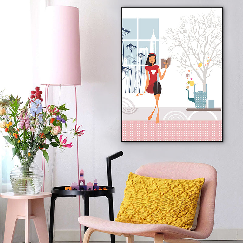 Strukturierte, pastellfarbene Leinwand, skandinavisches Freizeit-Mädchen-Wandkunst-Dekor für Schlafzimmer