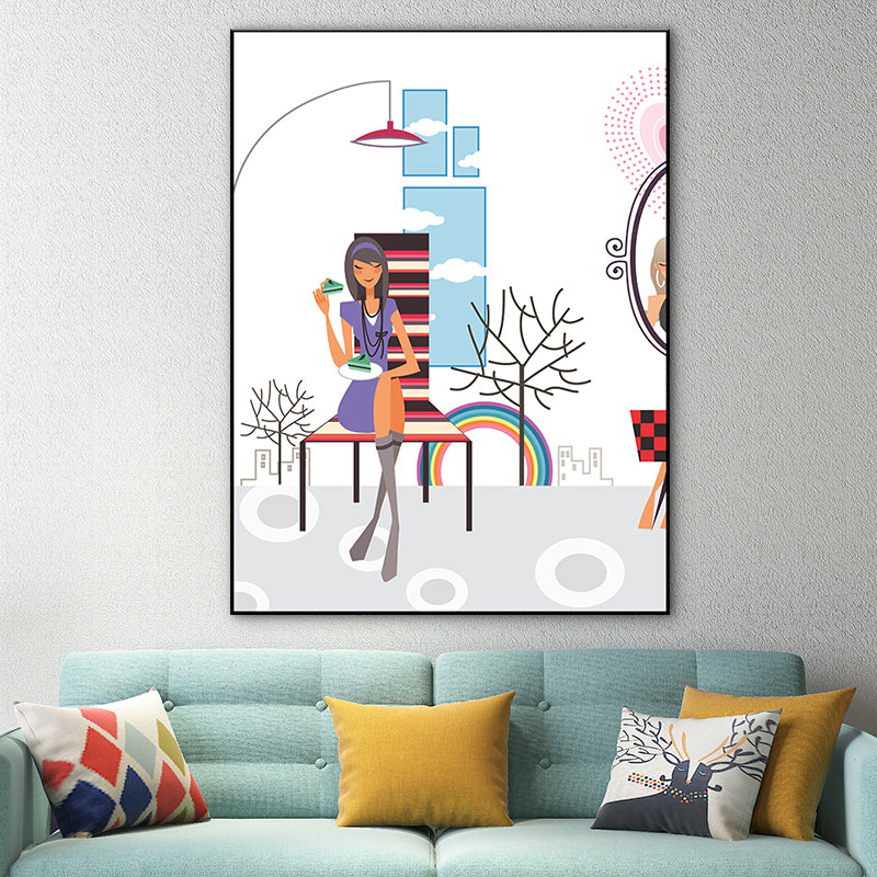 Strukturierte, pastellfarbene Leinwand, skandinavisches Freizeit-Mädchen-Wandkunst-Dekor für Schlafzimmer
