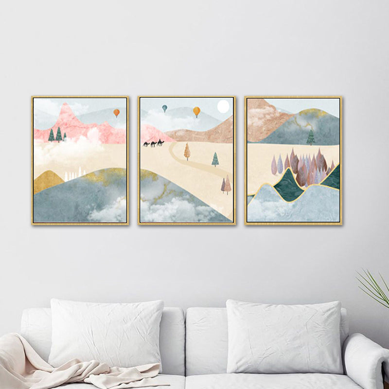 Pastel Mountain Landscape Canvas Art Nature Scenery Kids Multi-Piece Wall Decor for Room