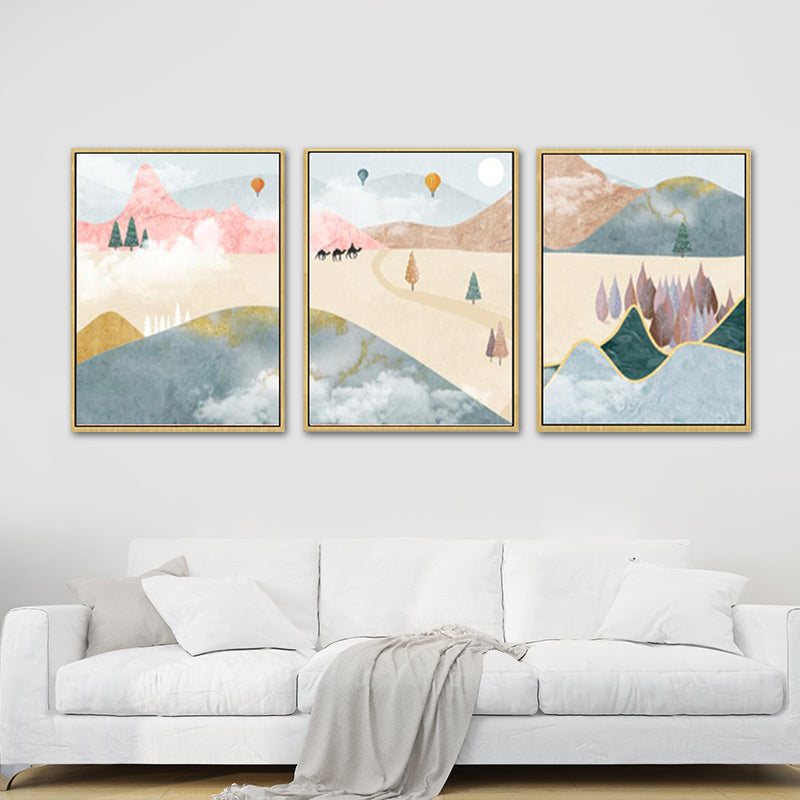 Pastel Mountain Landscape Canvas Art Nature Scenery Kids Multi-Piece Wall Decor for Room