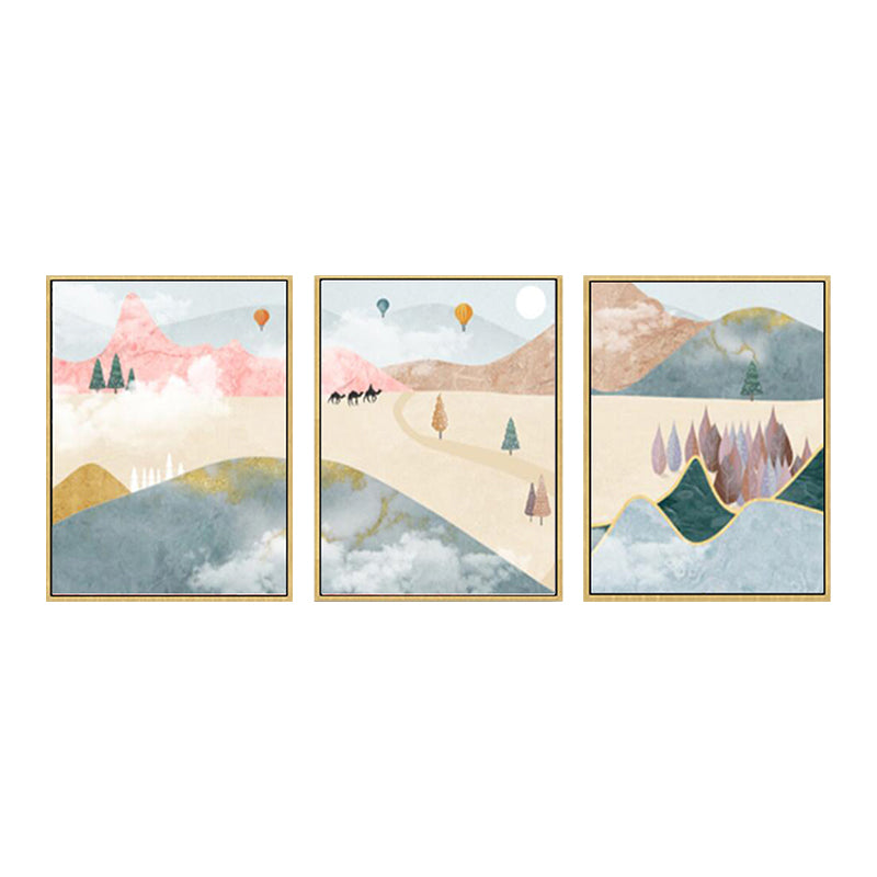 Pastel Mountain Landscape Canvas Art Nature Scenery Kids Multi-Piece Wall Decor for Room