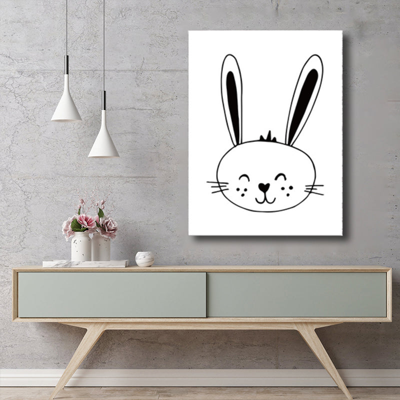 Kids Style Rabbit Wall Art Canvas Textured Pastel Color Painting for Children's Room