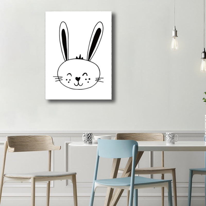 Kids Style Rabbit Wall Art Canvas Textured Pastel Color Painting for Children's Room