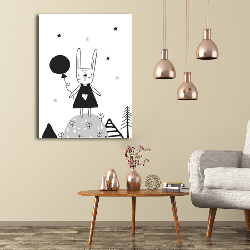 Kids Style Rabbit Wall Art Canvas Textured Pastel Color Painting for Children's Room