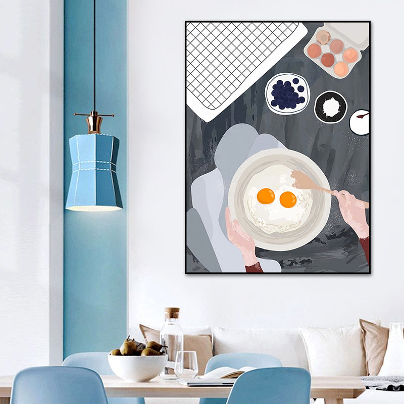 Illustration Childrens Art Canvas Print with Breakfast Pattern in Pastel Color, Textured