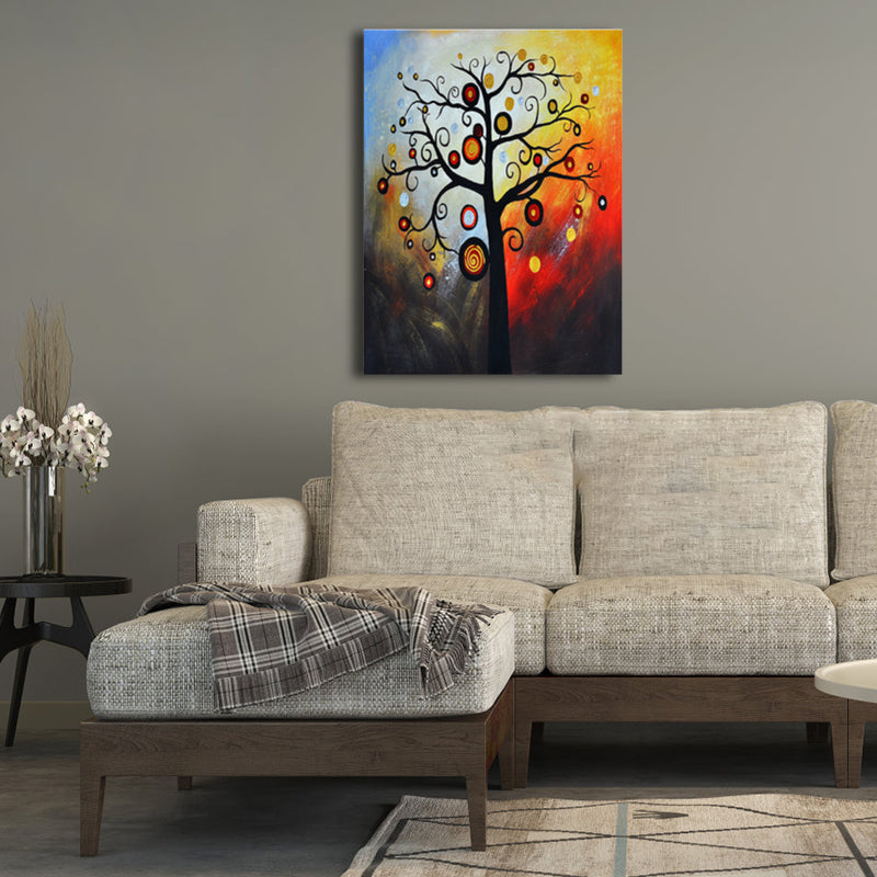 Magische bloemboom schilderij lichte kleur moderne kunststijl wanddecoratie voor eetkamer