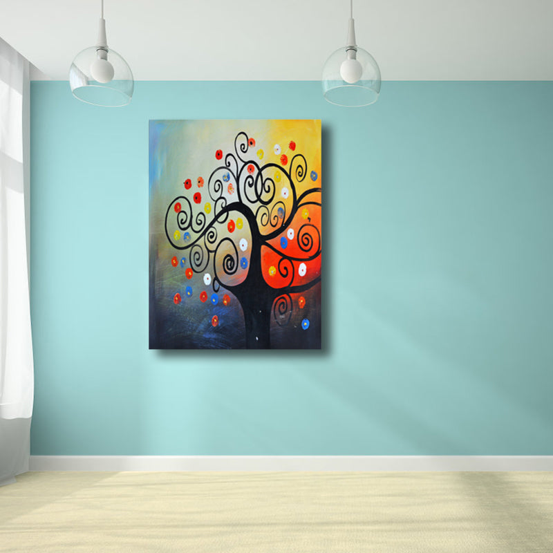 Magische bloemboom schilderij lichte kleur moderne kunststijl wanddecoratie voor eetkamer