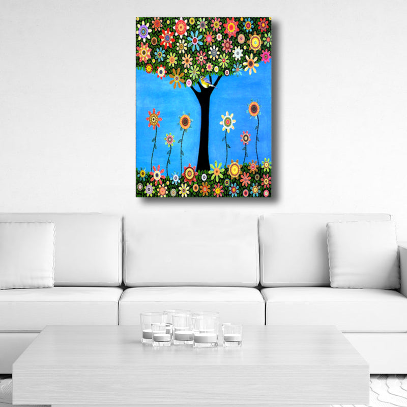 Magische bloemboom schilderij lichte kleur moderne kunststijl wanddecoratie voor eetkamer