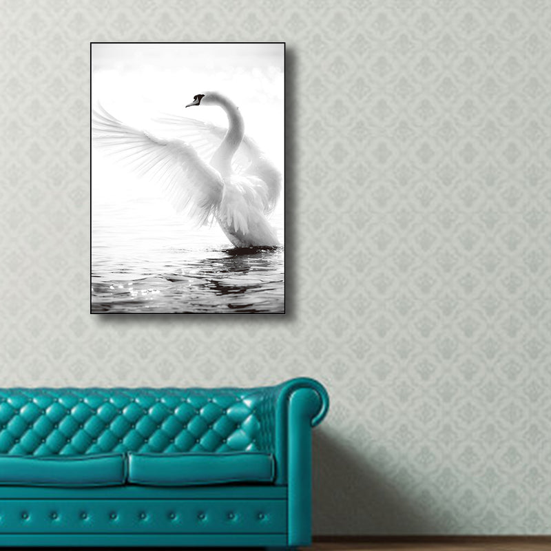 Leinwand-Kunstdruck im Vintage-Stil, Schwanen-Wanddekoration, für Jungenschlafzimmer, in Grau, mehrere Größen
