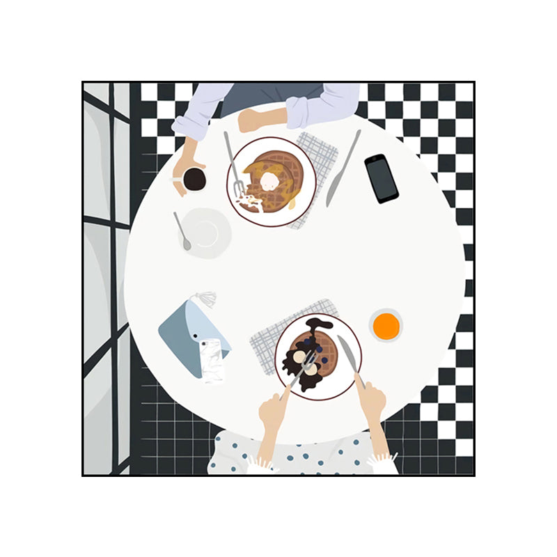 Cartoon Food Breakfast Wall Art Dark Color Textured Canvas Print for Dining Room