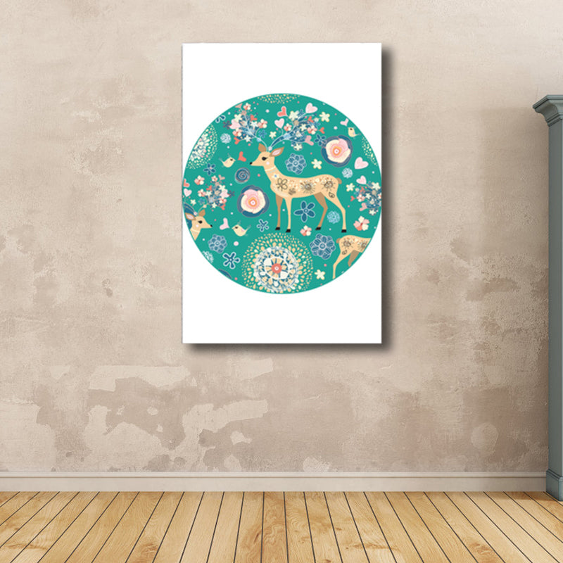 Soft Color Cartoon Print Painting Animal Children's Art Textured Canvas for House Interior