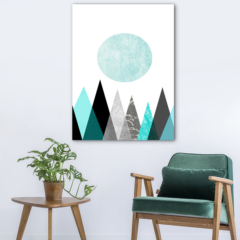 Pastellfarbene nordische Leinwand-Wandkunst mit Morgenbergen für das Wohnzimmer