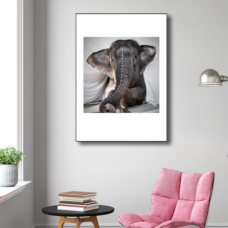 Contemporary Style Lying Elephant Canvas Gray Textured Art Print for Dining Room