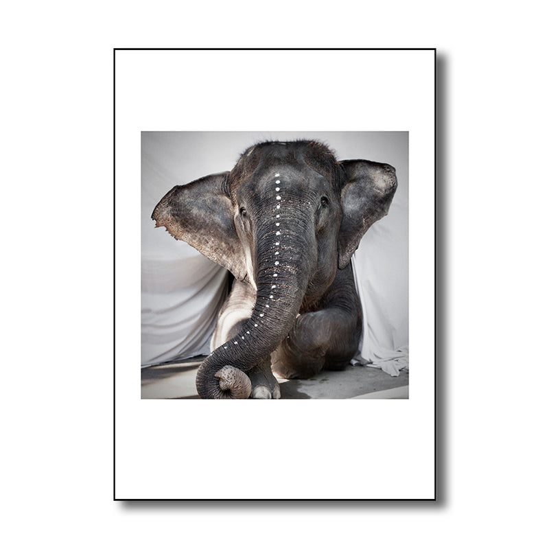 Contemporary Style Lying Elephant Canvas Gray Textured Art Print for Dining Room