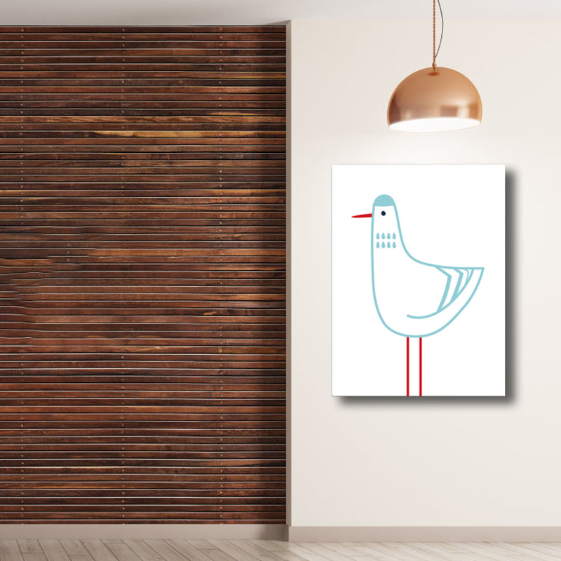 Children's Art Illustrated Pigeon Canvas White Textured Wall Decor for Kids Room