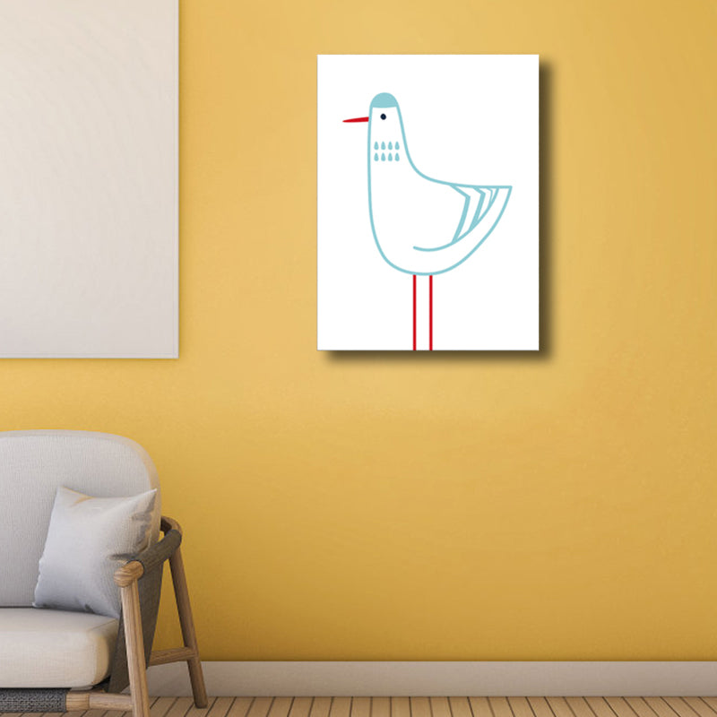 Children's Art Illustrated Pigeon Canvas White Textured Wall Decor for Kids Room