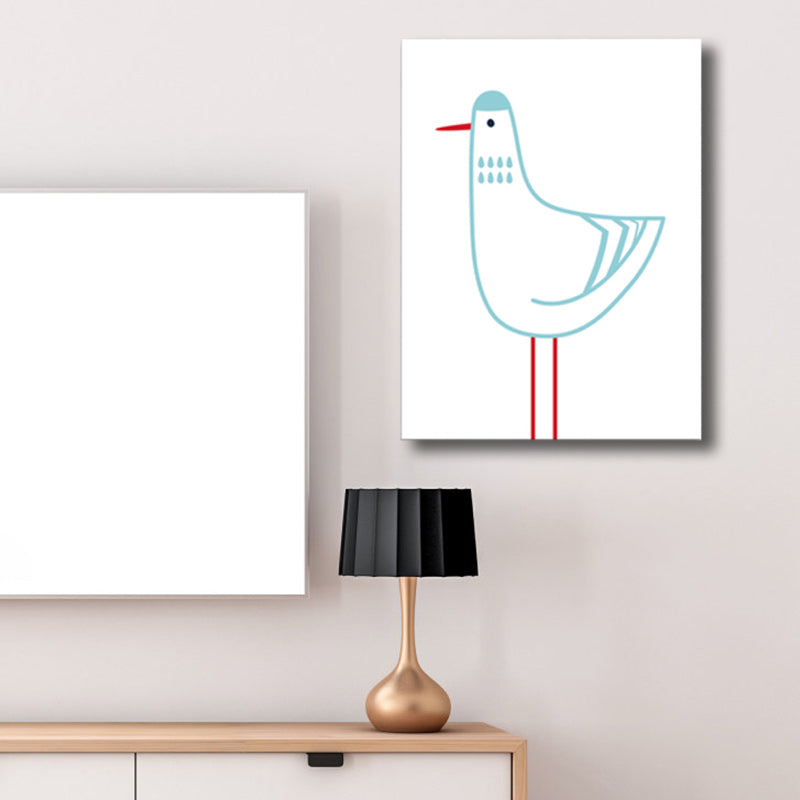 Children's Art Illustrated Pigeon Canvas White Textured Wall Decor for Kids Room