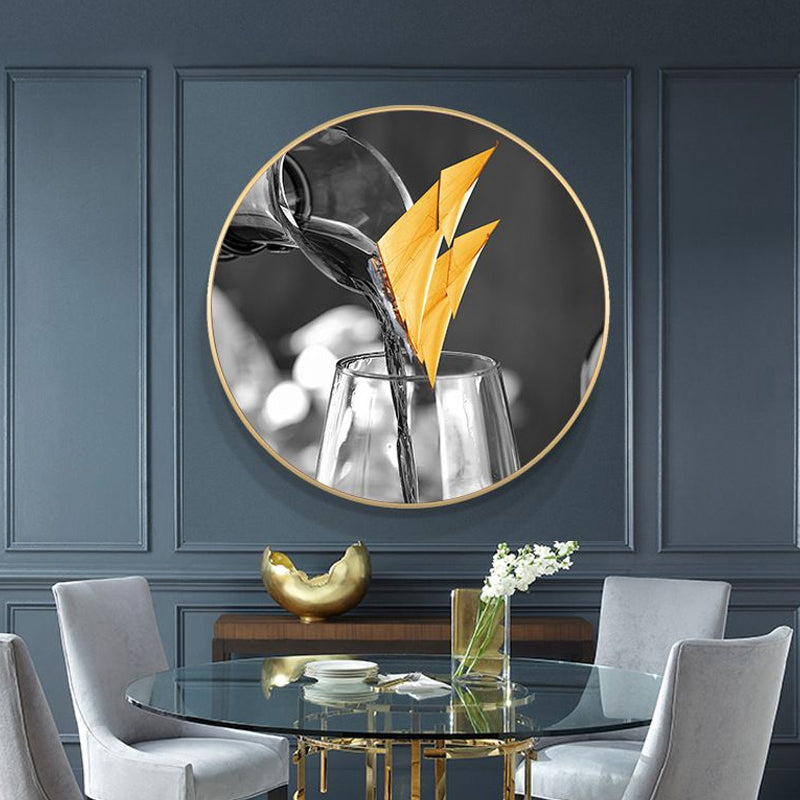 Gray Wine Glass Painting Textured Contemporary Style Dining Room Canvas Wall Art