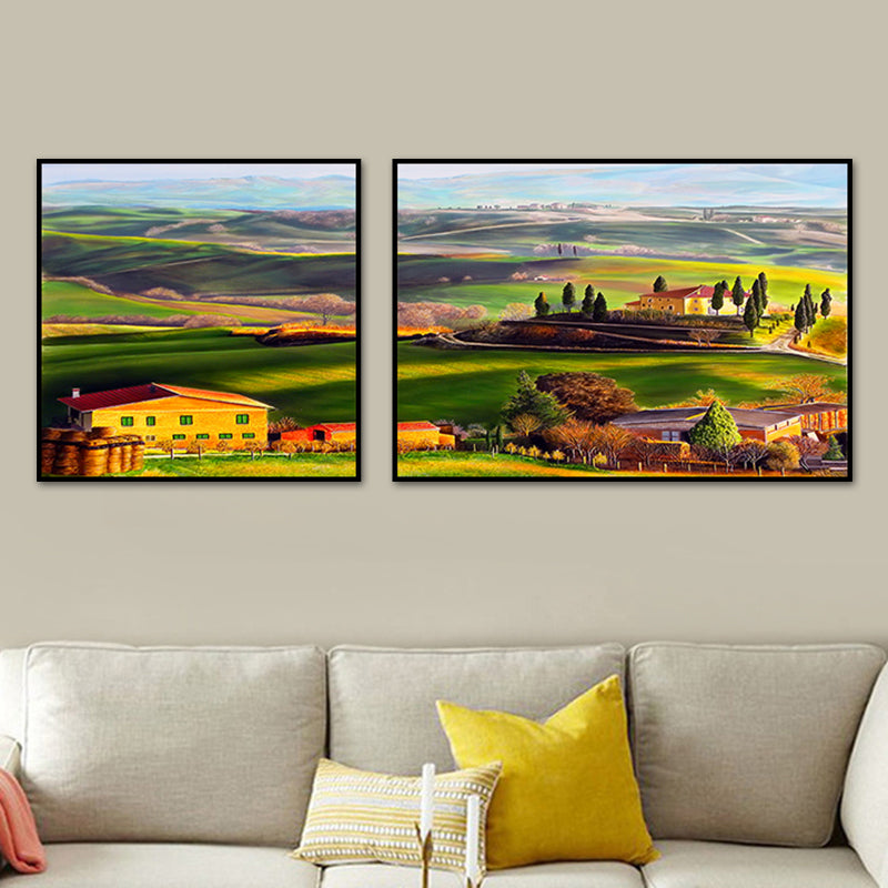 Magnifique impression d'art de paysage pastoral, décoration murale de paysage naturel de chambre à coucher en couleurs vives