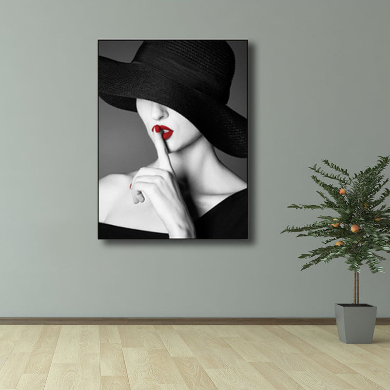 Glam Photo modèle toile art couleur foncée mode décoration murale pour chambre de filles, texturé