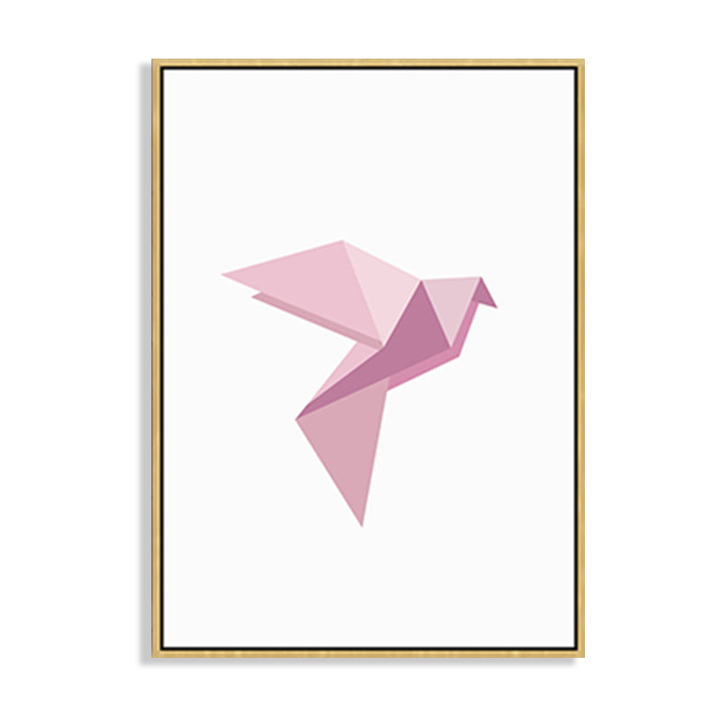 Pink Paper Bird Art Print Geometric Minimalist Textured Canvas for House Interior