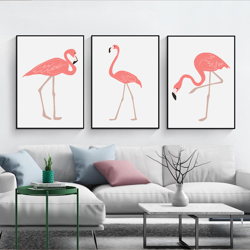 Tropical Animal Flamingo Art Print Kids Canvas Wall Decor in Pink for Girls Bedroom