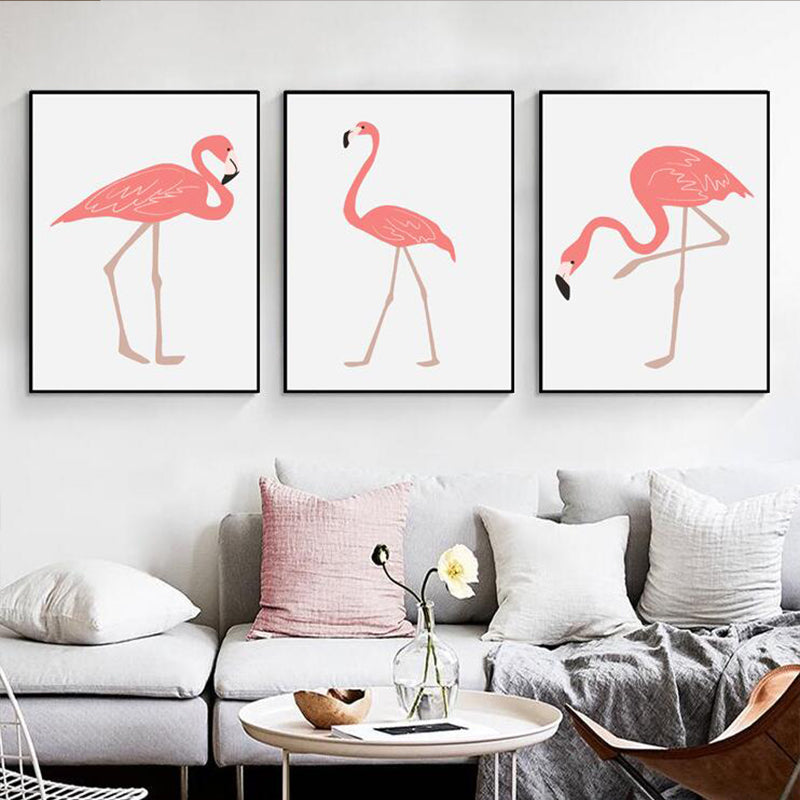 Tropical Animal Flamingo Art Print Kids Canvas Wall Decor in Pink for Girls Bedroom