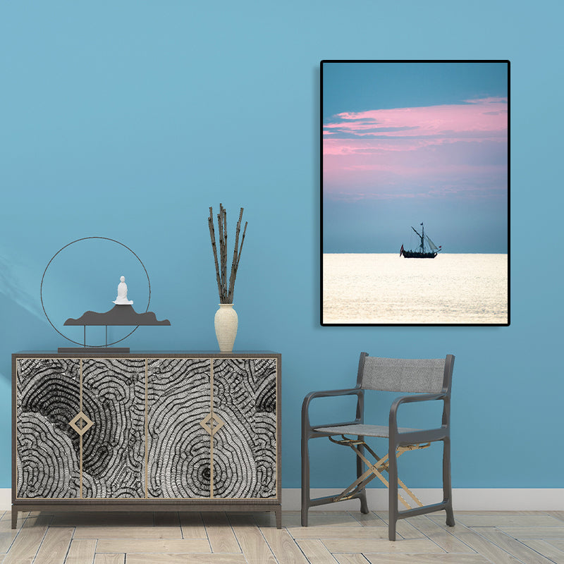 Pittura strutturata in colori pastello su tela con cielo e mare tropicali per sala giochi, dimensioni multiple