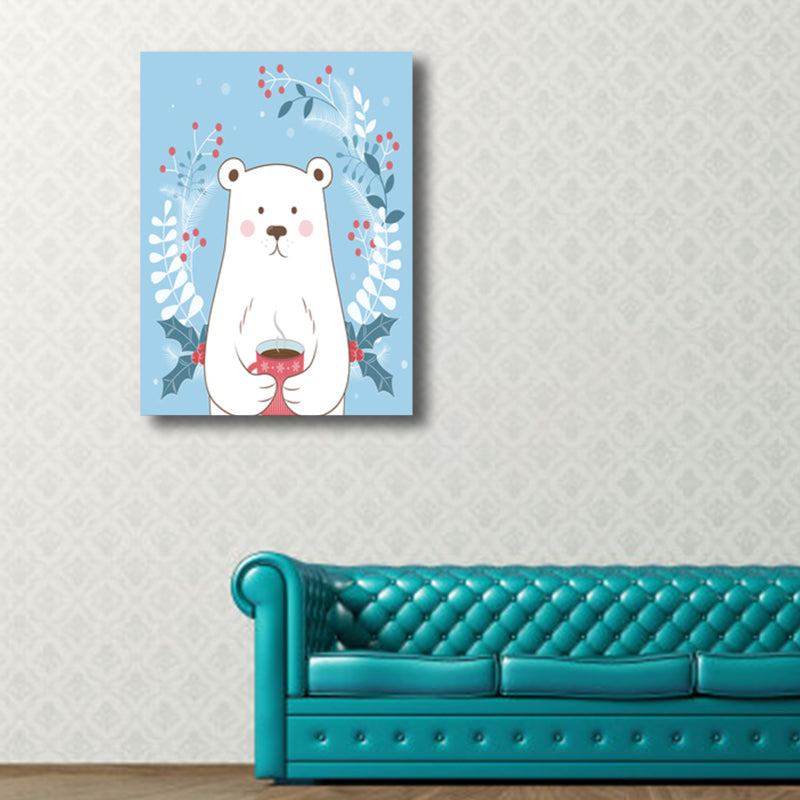 White Bear Wall Art Print Children's Art Textured Wrapped Canvas for Kids Bedroom