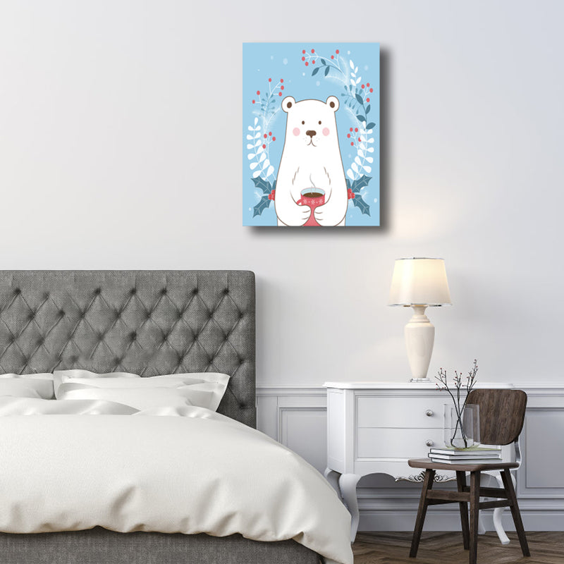 White Bear Wall Art Print Children's Art Textured Wrapped Canvas for Kids Bedroom