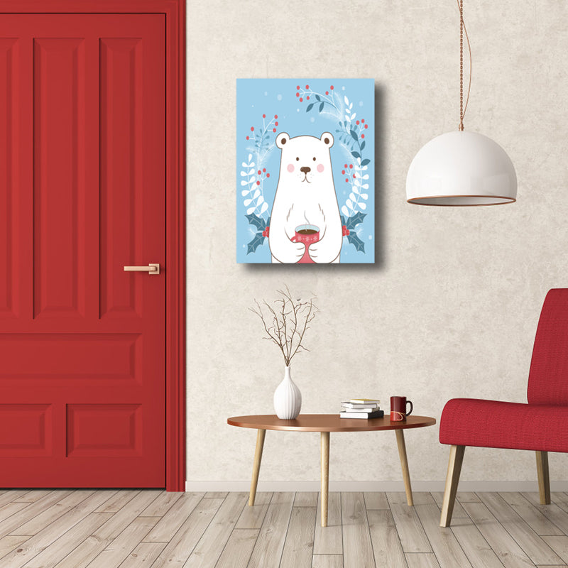 White Bear Wall Art Print Children's Art Textured Wrapped Canvas for Kids Bedroom