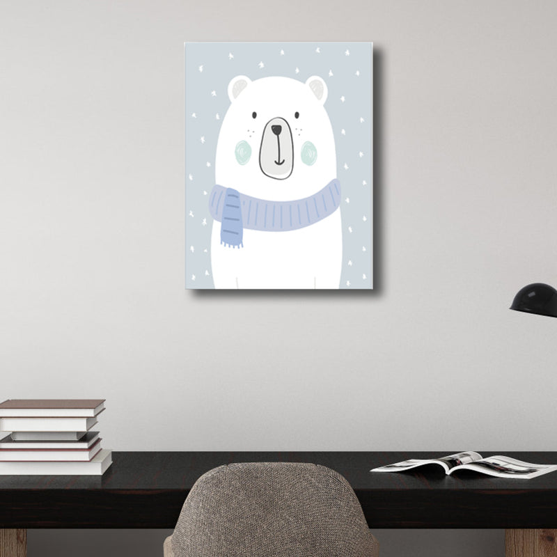 White Bear Wall Art Print Children's Art Textured Wrapped Canvas for Kids Bedroom