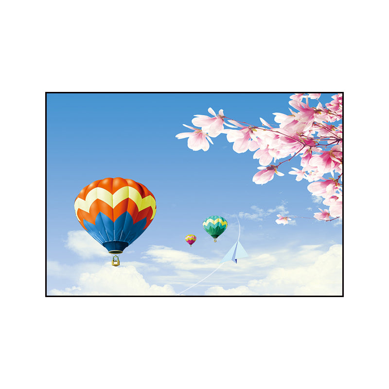Canvas Pastel Wall Art Cartoon Scenery with Hot Air Balloon Wall Decor for Bedroom