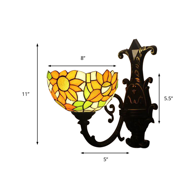 Rustic Tiffany Orange Wall Light Sunflower Single Bulb Stained Glass Sconce Lamp for Bedroom