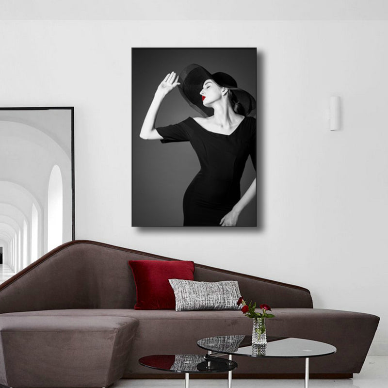 Photographic Fashion Wall Art Decor Glam Elegant Lady Canvas Print in Black and White