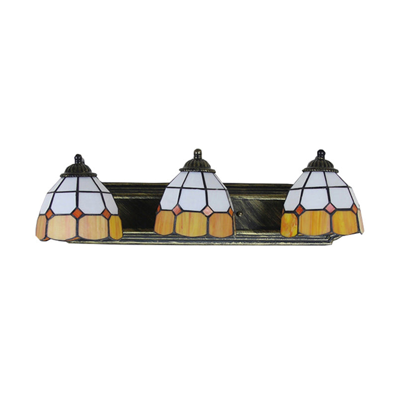 Grid Patterned Wall Mount Light Tiffany Orange and White Glass 3 Heads Bronze Sconce Light