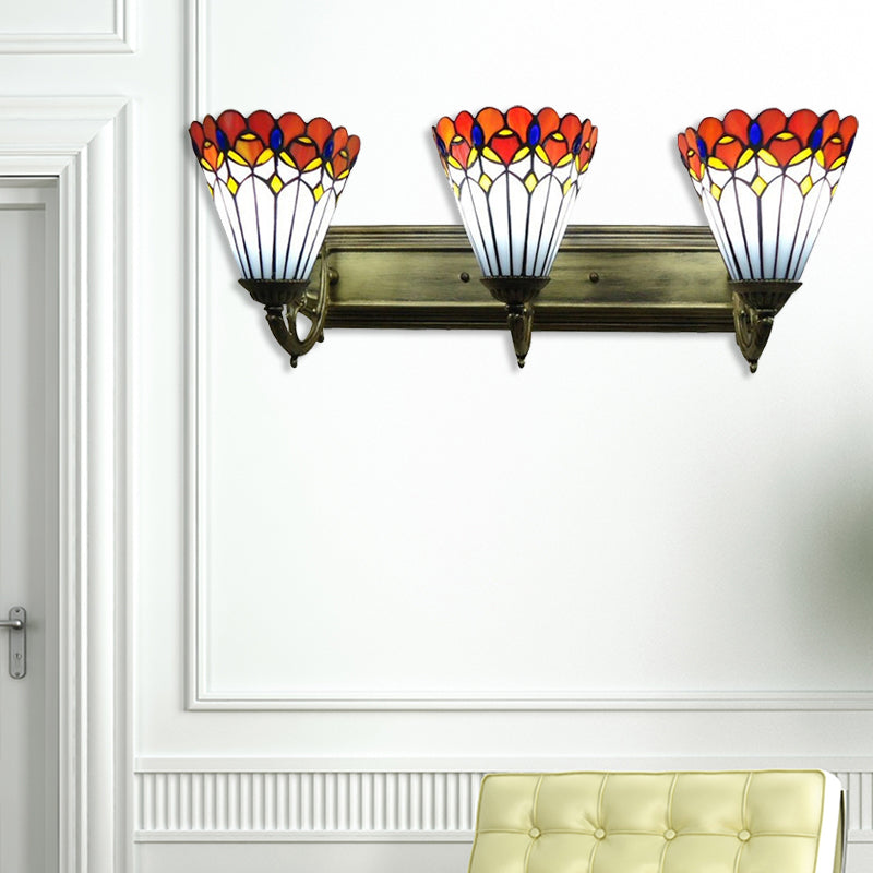 Rustic Tiffany Peacock Wall Light Stained Glass 3 Bulbs Orange Wall Lamp for Dining Room