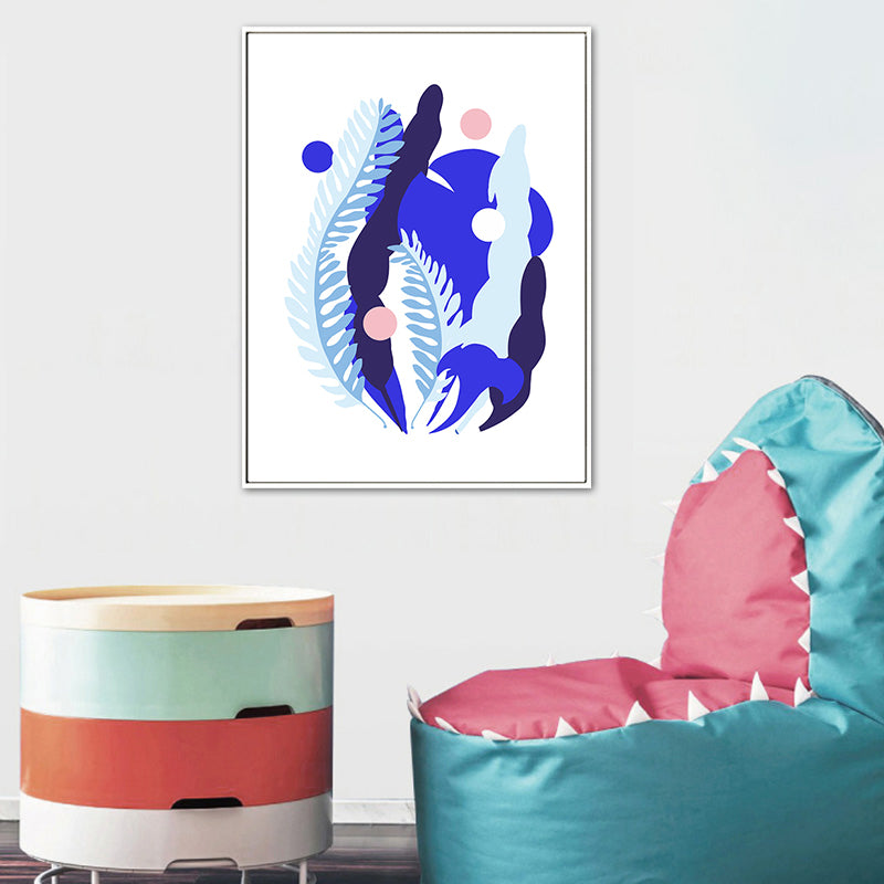 Nordic Illustration Plant Leaf Canvas Blue Textured Wall Art Print for Living Room