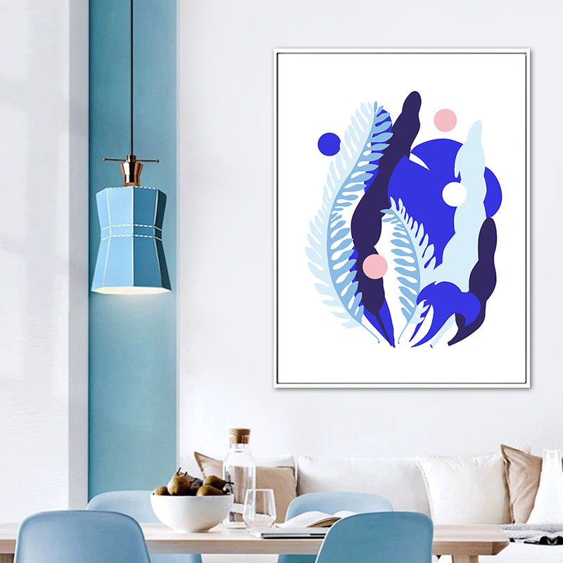Nordic Illustration Plant Leaf Canvas Blue Textured Wall Art Print for Living Room