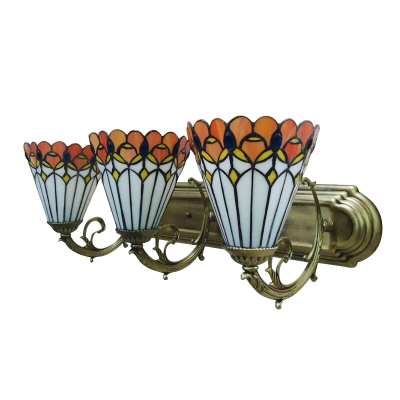 Rustic Tiffany Peacock Wall Light Stained Glass 3 Bulbs Orange Wall Lamp for Dining Room