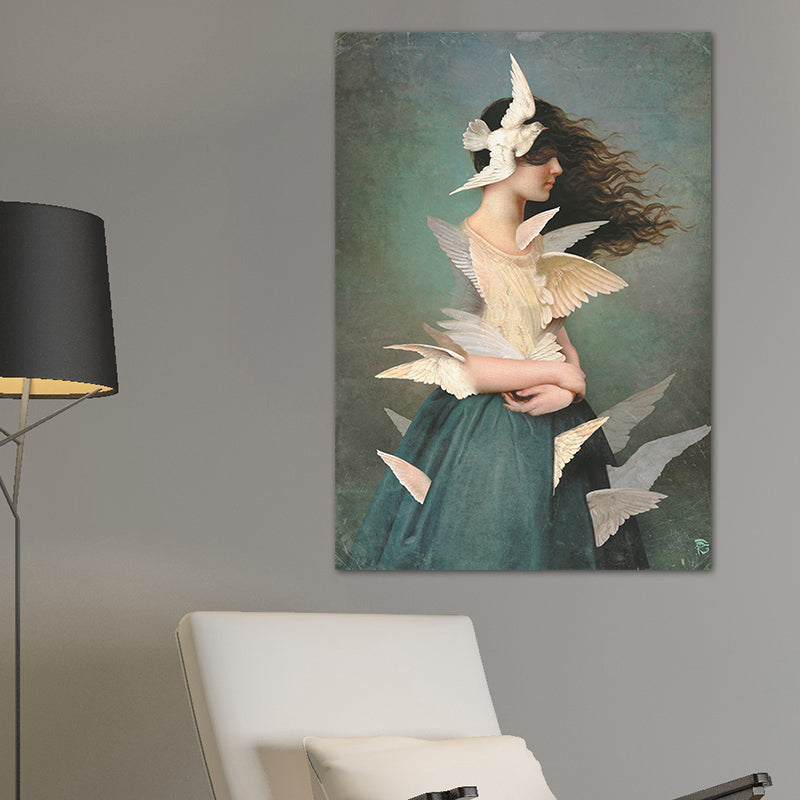 Textured Mixed Media Woman Canvas Nordic Wall Art Decor for Girls Bedroom, Optional Sizes