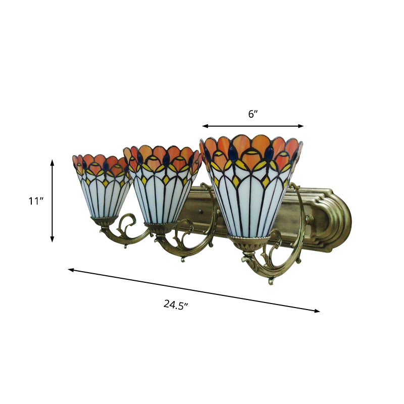 Rustic Tiffany Peacock Wall Light Stained Glass 3 Bulbs Orange Wall Lamp for Dining Room