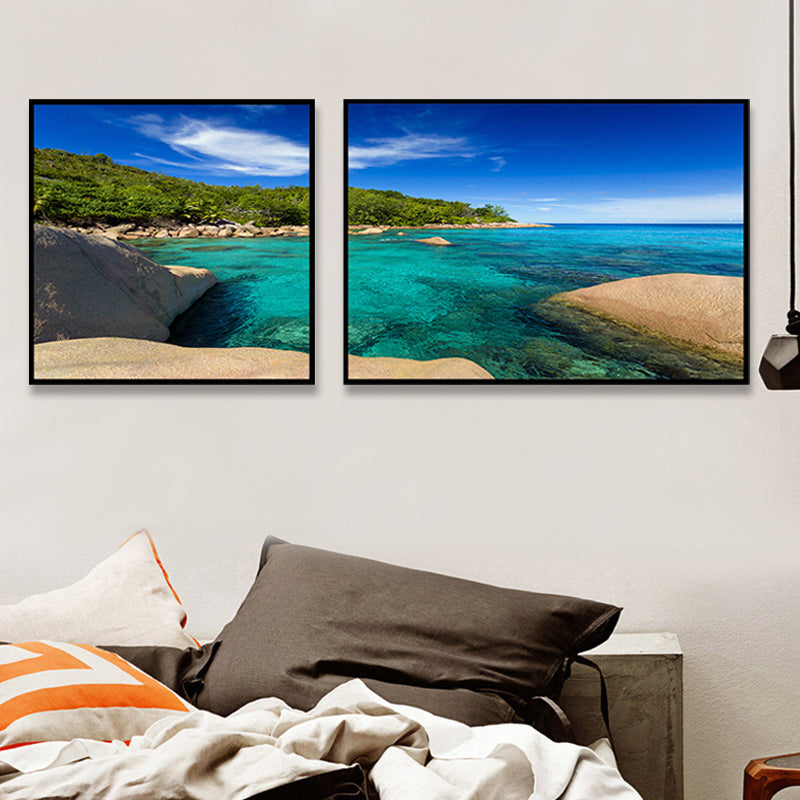 Multi-Piece Sea Scenery Canvas Modern Style Wall Art Print in Soft Color for Bedroom
